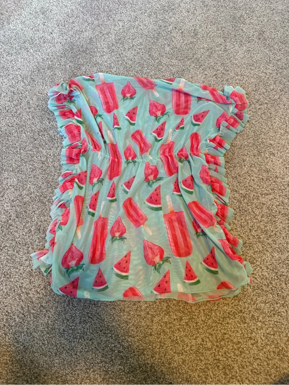 SHEIN Mint Green Kids Swim Coverup with Pink Watermelon & Popsicle Print